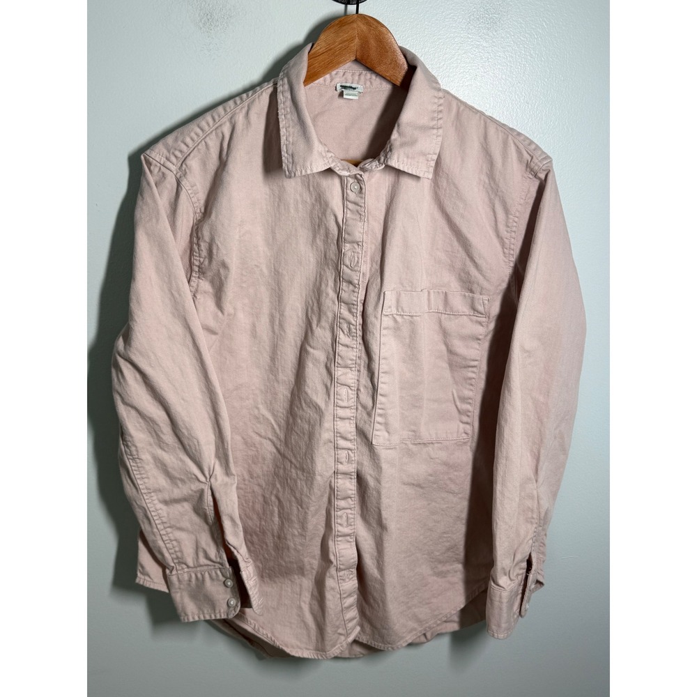 Aerie Womens Small Pink Long Sleeve Cotton Twill Button Down Shirt Pocket Top
